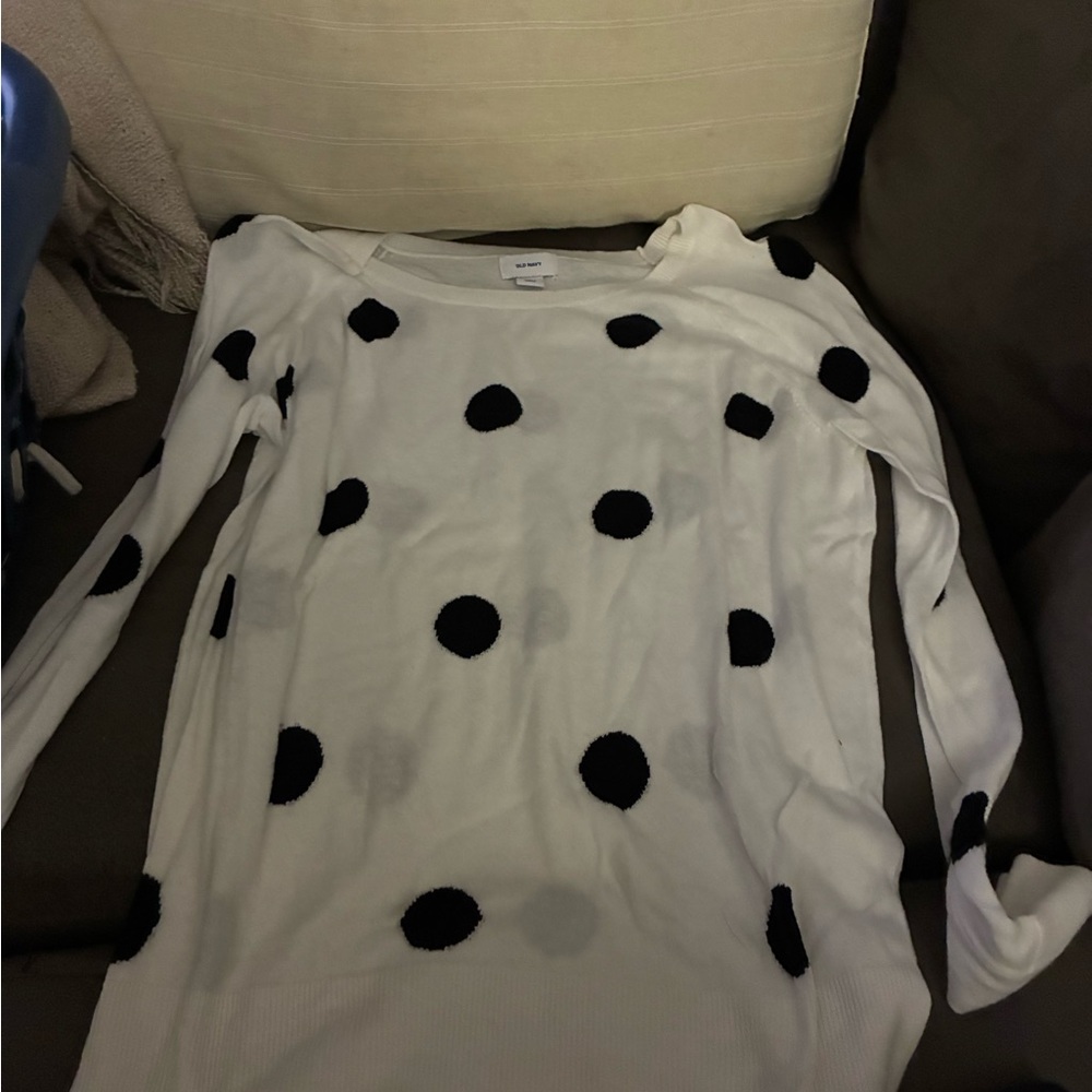 Old Navy White and Black Polka Dot Sweater